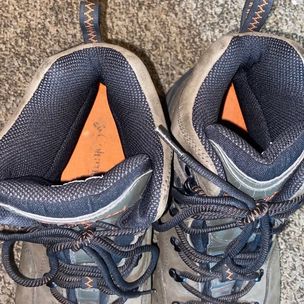 Columbia Men's Olive Green and Black Hiking Boots with Orange Accents Size 14.0